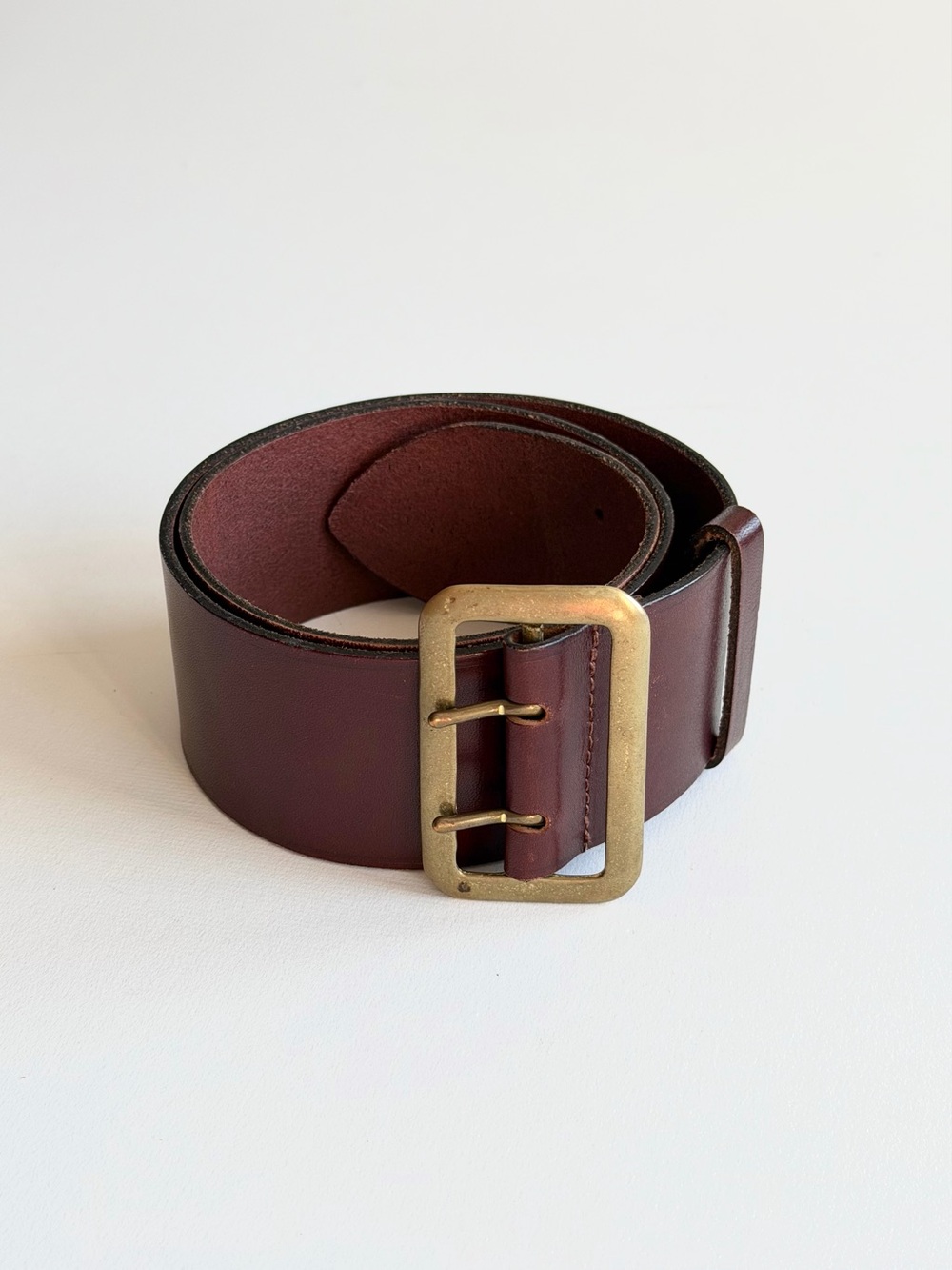 Vintage Next Wide Brown Leather Belt with Brass Buckle
